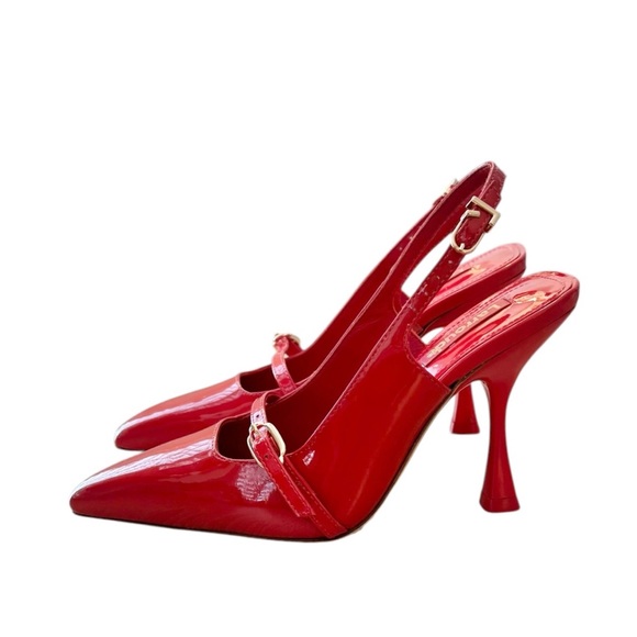 NEW Larroude Es Hi Red Patent Slingback Heels Pumps Size 5 - Picture 4 of 8